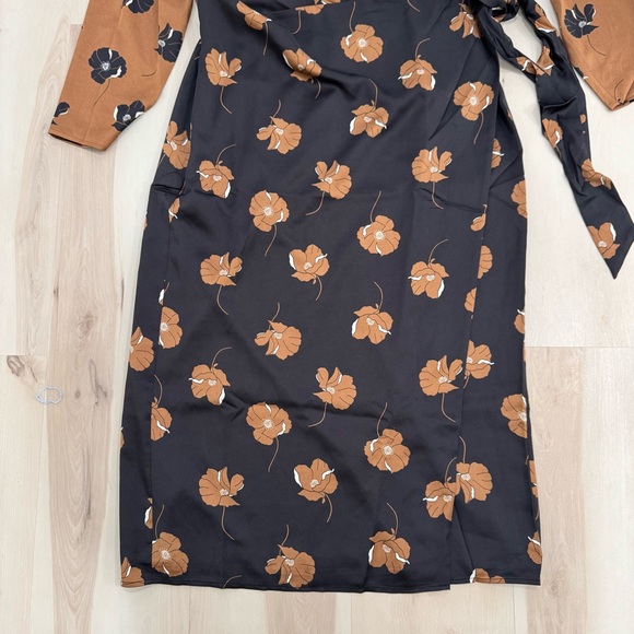 NWT Ann Taylor Floral Boatneck Column Midi Dress Black Copper Brown Women's 18 - Picture 5 of 15